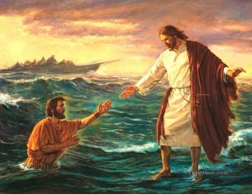 jesus christ Painting - Jesus on sea religious Christian
